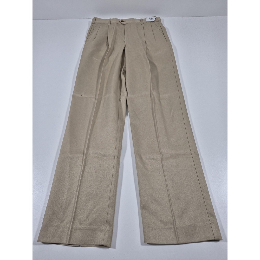 VTG Sansabelt Dress Pants Men's 32x36 Beige Wool Pleated Straight